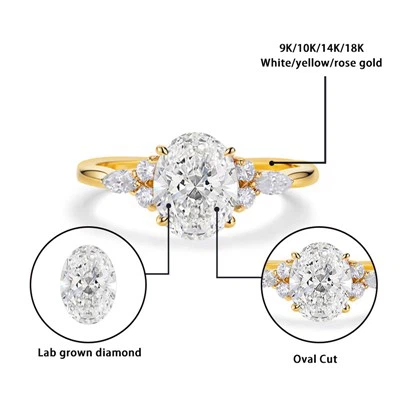 Lab gecreëerde ovale diamant verloving gouden ring